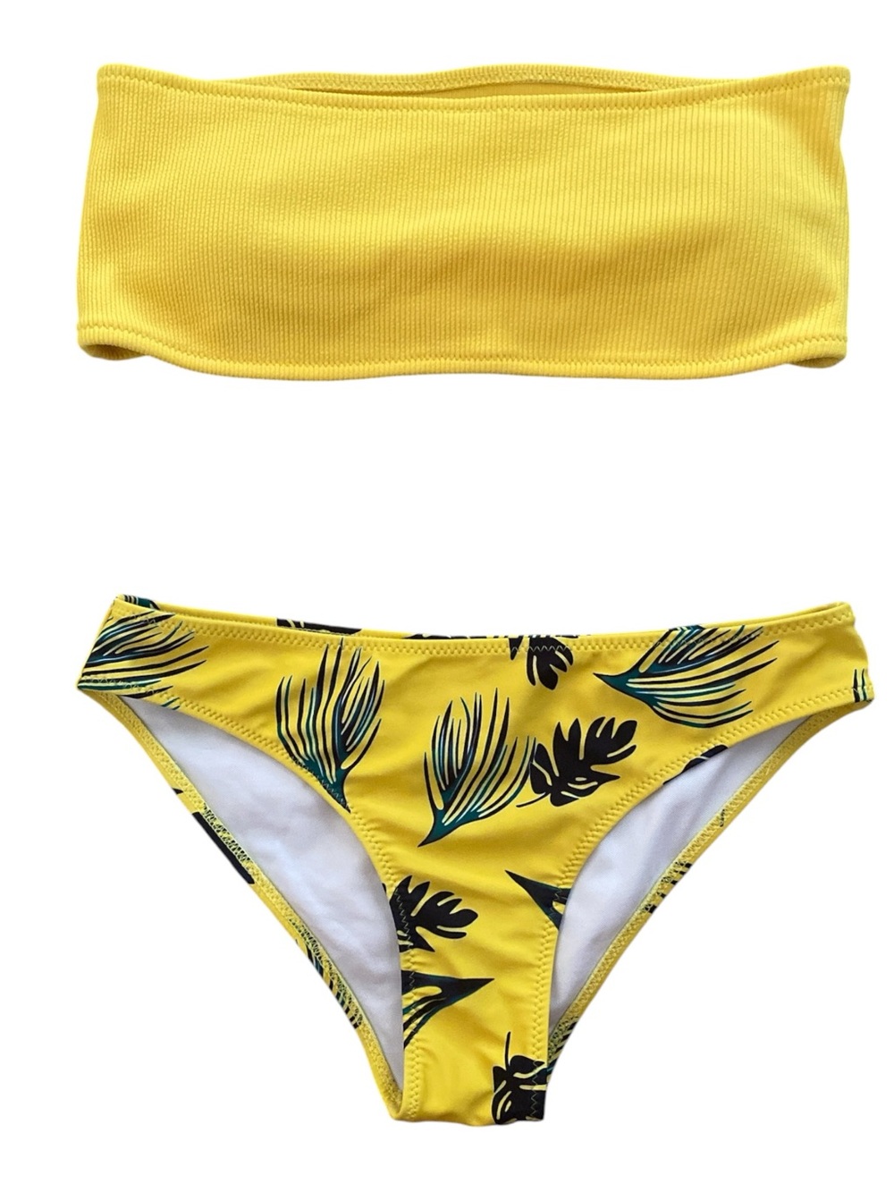 Yellow Tropical Print Bandeau Bikini Set